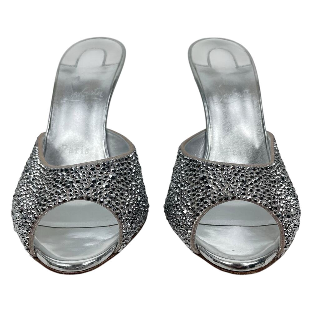 Christian Louboutin Me Dolly Strass 100mm Crystal Mules Silver Size 38 - Picture 6 of 15